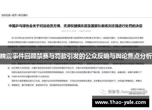 魏震事件回顾禁赛与罚款引发的公众反响与舆论焦点分析